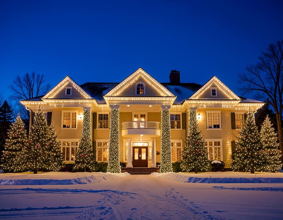 Large estate home with a full Christmas light display